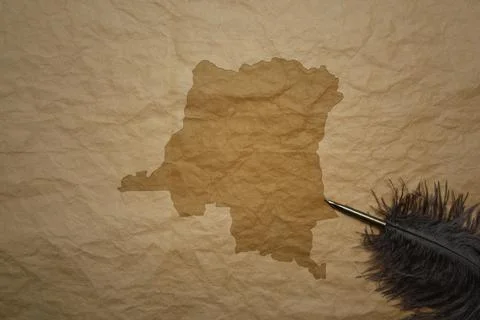 Map of democratic republic of the congo on a old paper background with old pe Stock Photos