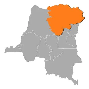 Map of Democratic Republic of the Congo, Orientale highlighted Map of Demo... 스톡 사진