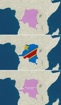 The map of Democratic Republic of the Congo with text and flag Stock Illustration