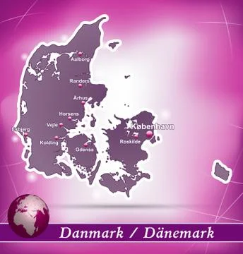 Map of denmark with abstract background in violet Stock Illustration