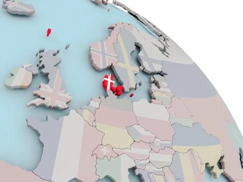Map of Denmark with flag Stock Illustration