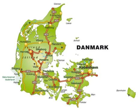 Map of denmark with highways Stock Illustration