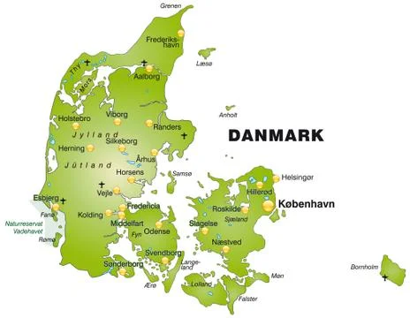 Map of denmark as an overview map in green Stock Illustration