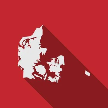 Map of Denmark. Silhouette isolated on Red background with long shadow Stock Illustration