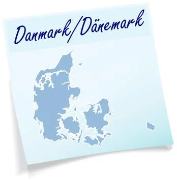 Map of denmark as sticky note Stock Illustration