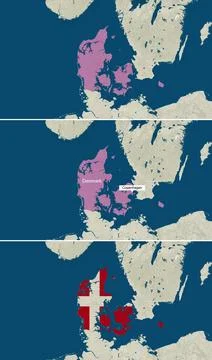 The map of Denmark with text, textless, and with flag Stock Illustration