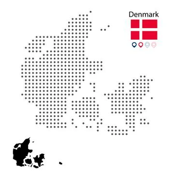 Map of Denmark vector dotted, with flag and map marker Stock Illustration