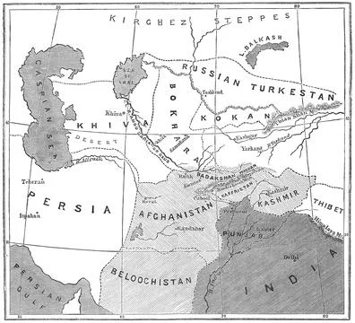 A Map depicting Middle East circa 1873. Source: The Leisure Hour magazine, april Stock Illustration