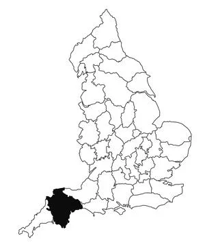 Map of Devon County in England on white background. single County map highl.. Stock Illustration