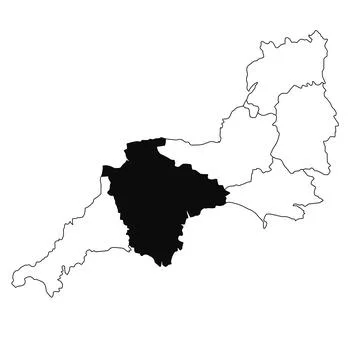 Map of Devon in South West England province on white background. single Cou.. Stock Illustration