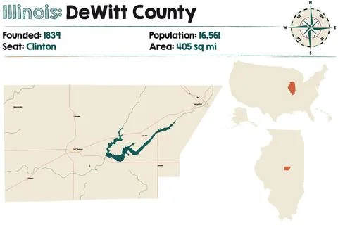 Map of DeWitt County in Illinois Stock Illustration