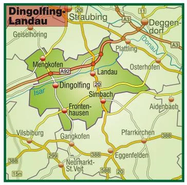 Map of dingolfing landau with highways Illustrazione stock