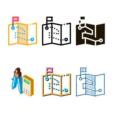 Map direction topography icon thin line set vector Illustrazione stock