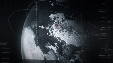 Map Display Tech Connects To Satellite Network System To Find Target In Russia Stock Footage 266292595