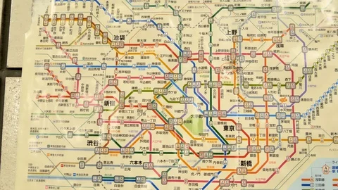 The map displayed on the subway station in Tokyo Stock Footage 120719279