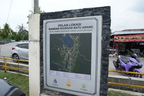Map displaying key landmarks and layout of Batu Arang Heritage Town. Foto stock