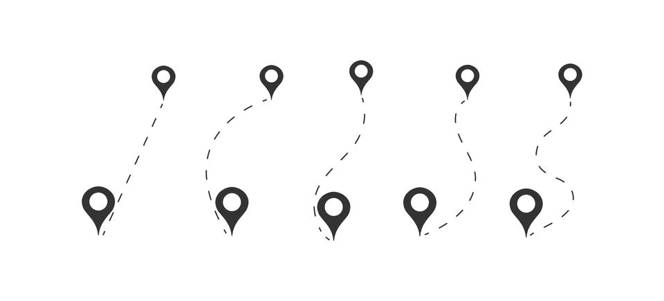 Map distance measuring icon set. Road navigation symbol. Sign gps vector flat Stock Illustration