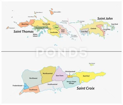 : Map of the Districts and sub-districts of the United States Virgin Islands Stock Illustration