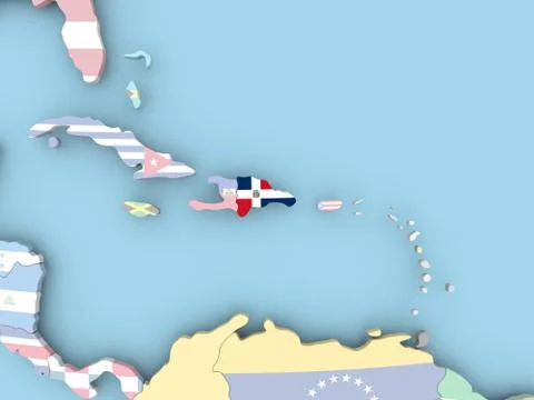 Map of Dominican Republic with flag on globe Stock Illustration