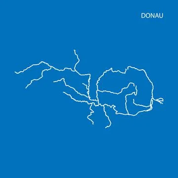 Map of Donau river drainage basin. Simple thin outline vector illustration Stock Illustration