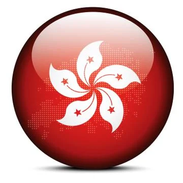 Map with Dot Pattern on flag button of Hong Kong SAR China Stock Illustration