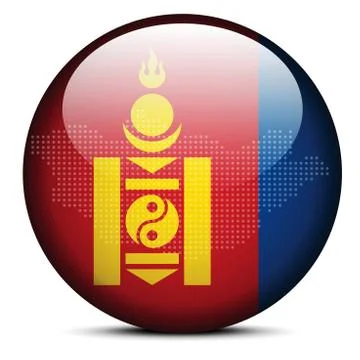 Map with Dot Pattern on flag button of Mongolia Stock Illustration