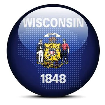 Map with Dot Pattern on flag button of USA Wisconsin State 스톡 일러스트
