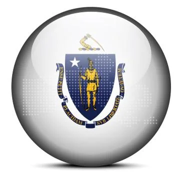Map with Dot Pattern on flag button of USA Massachusetts State Illustrazione stock