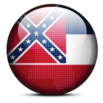 Map with Dot Pattern on flag button of USA Mississippi State Illustrazione stock