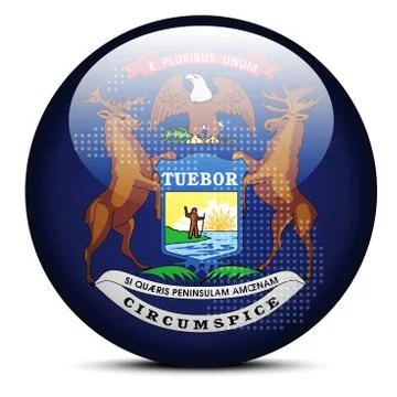 Map with Dot Pattern on flag button of USA Michigan State Illustrazione stock