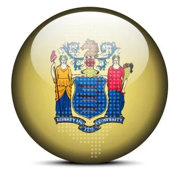 Map with Dot Pattern on flag button of USA New Jersey State Stock Illustration