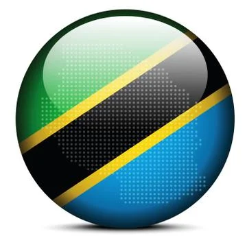 Map with Dot Pattern on flag button of United Republic Tanzania 스톡 일러스트