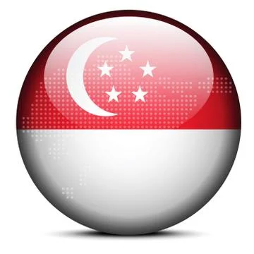 Map with Dot Pattern on flag button of Republic  Singapore Stock Illustration
