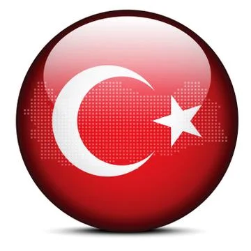 Map with Dot Pattern on flag button of Republic Turkey Illustrazione stock