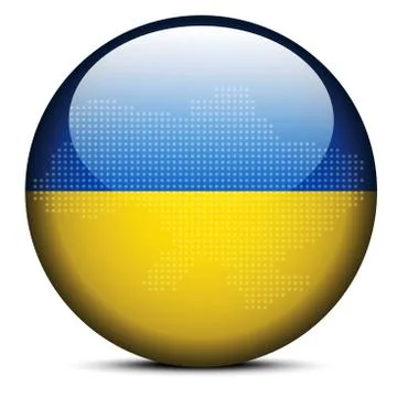 Map with Dot Pattern on flag button of Ukraine Illustrazione stock