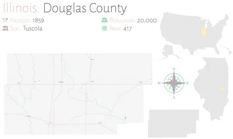 Map of Douglas County in Illinois Stock Illustration