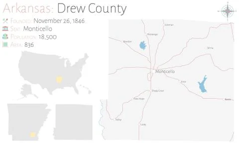 Map of Drew County in Arkansas Stock Illustration