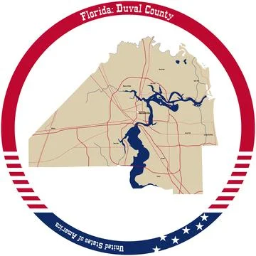 Map of Duval County in Florida, USA arranged in a circle. Stock Illustration