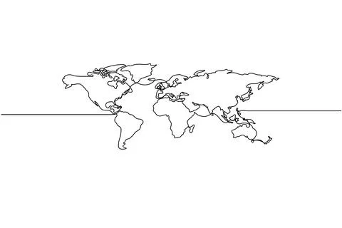Map of the Earth. Vector. Continuous linear drawing. Stock Illustration