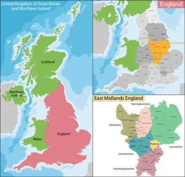 Map of East Midlands England Stock Illustration