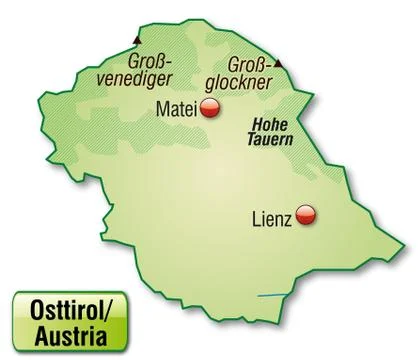 Map of east tyrol as an overview map in pastel green Stock Illustration