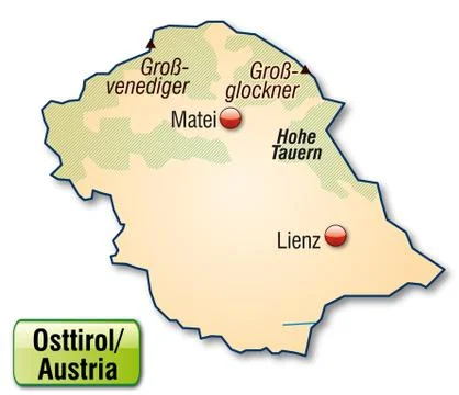 Map of east tyrol as an overview map in pastel orange Stock Illustration