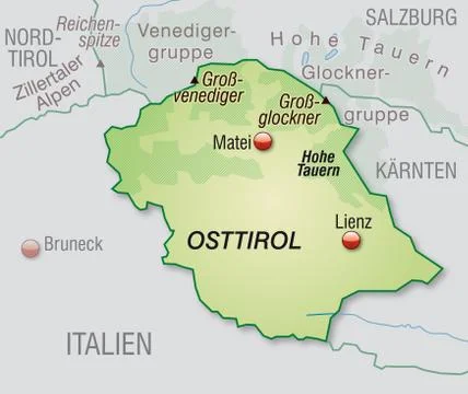 Map of east tyrol as an overview map in pastel green Stock Illustration