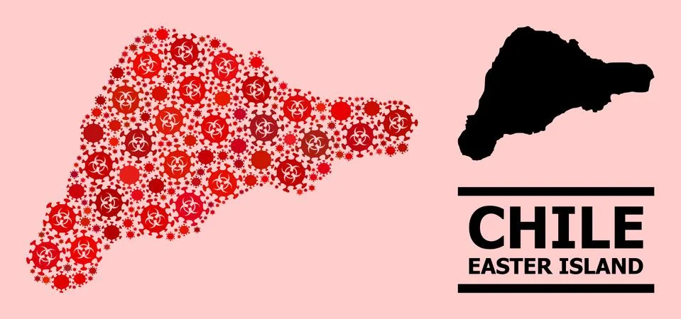 Map of Easter Island - Composition of Covid-2019 Biohazard Infection Icons Stock Illustration
