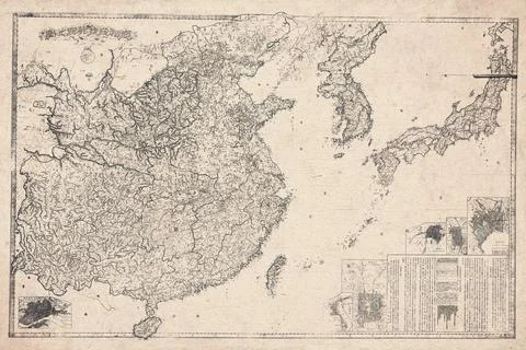 Map of Eastern Asia, Military Map from 1875 Ilustración de archivo