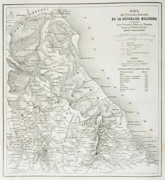 Map Of The Eastern Territories Of The Republic Of Mexico As They Were In 1862 Stock Photos