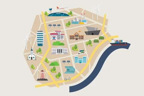 Map of Eco City with Road and Street Infographic Design Template. Stock Illustration