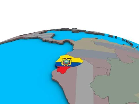 Map of Ecuador with flag on globe Stock Illustration