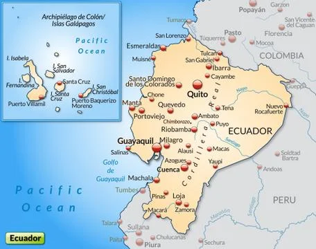 Map of ecuador as an overview map in pastel orange Stock Illustration