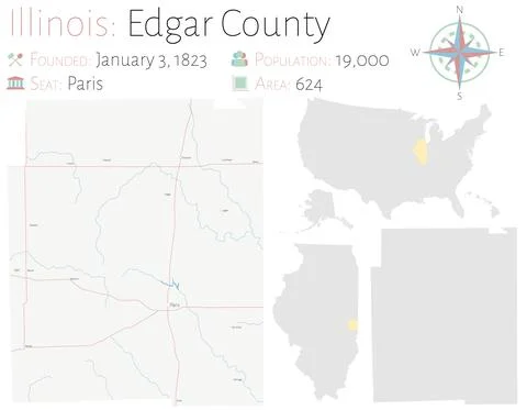 Map of Edgar County in Illinois 스톡 일러스트